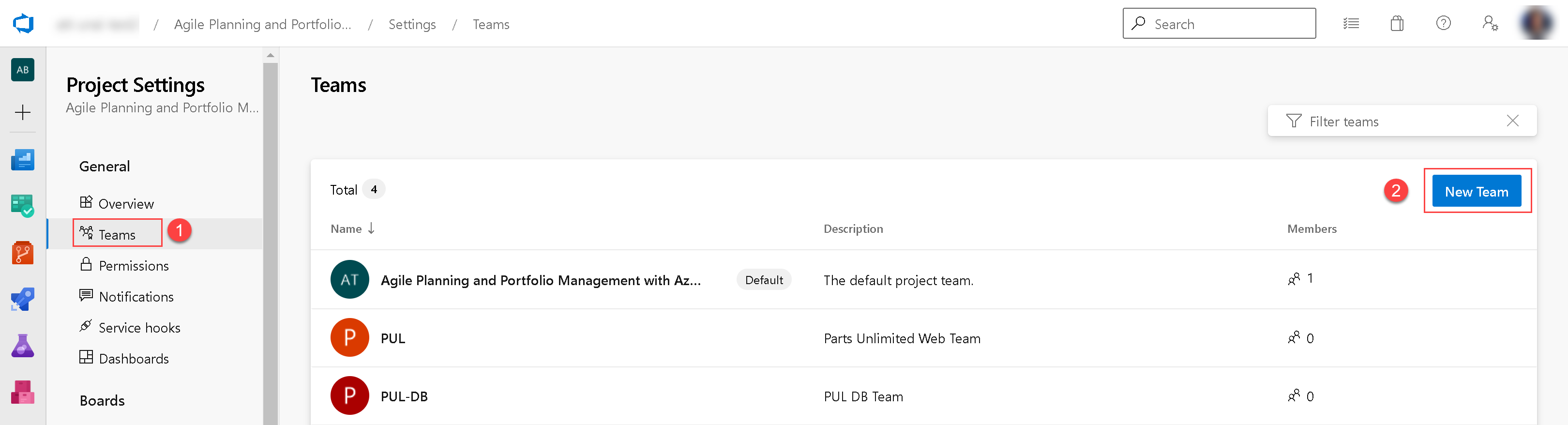 In project settings window, "Teams" tab, click on "New
Team"